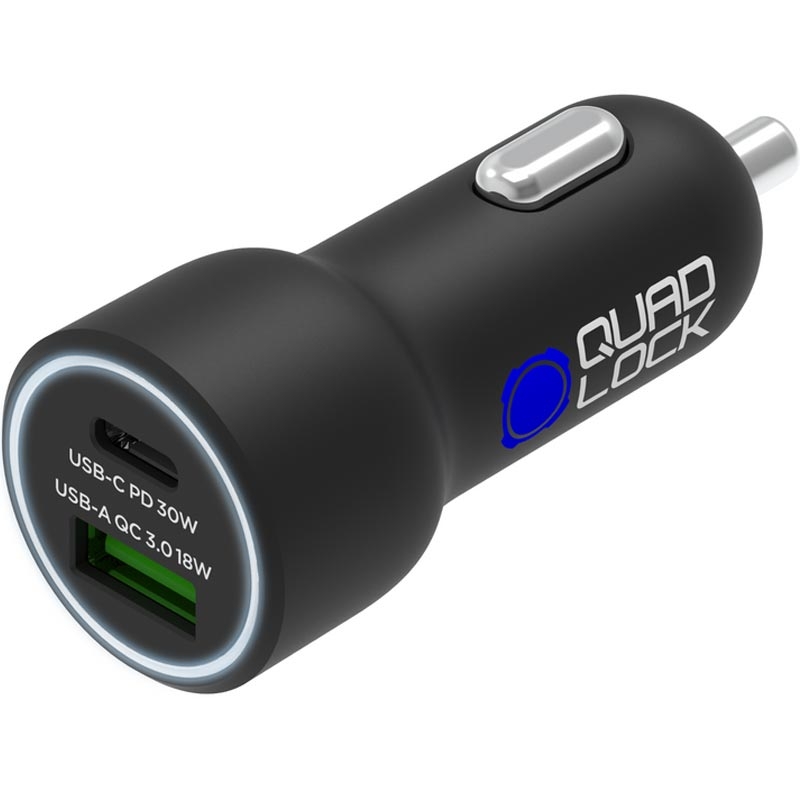 Quad Lock® 48W USB-C PD + USB-A QC 3.0 automašīnas lādētājs, melns