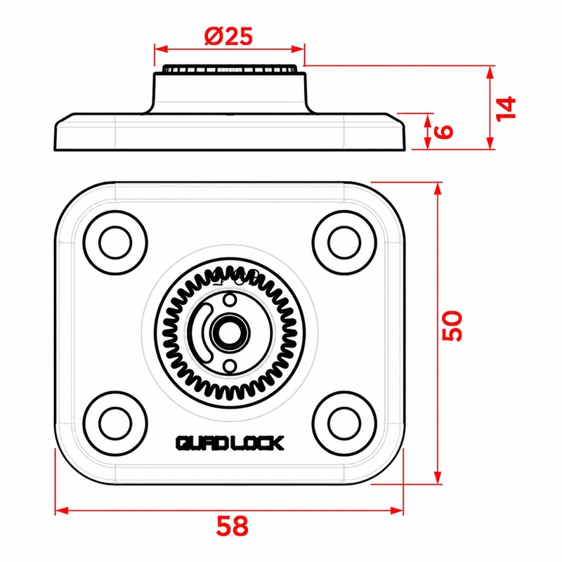 Quad Lock® 360 plakana pamatne, melna