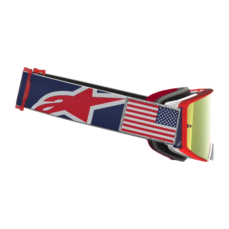 Alpinestars Supertech Fiftyfold motokrosa brilles zilas-sarkanas-baltas ar spoguļstiklu sarkanā krāsā
