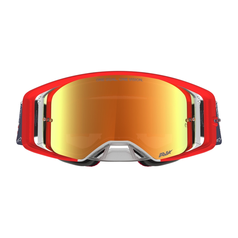 Alpinestars Supertech Fiftyfold motokrosa brilles zilas-sarkanas-baltas ar spoguļstiklu sarkanā krāsā