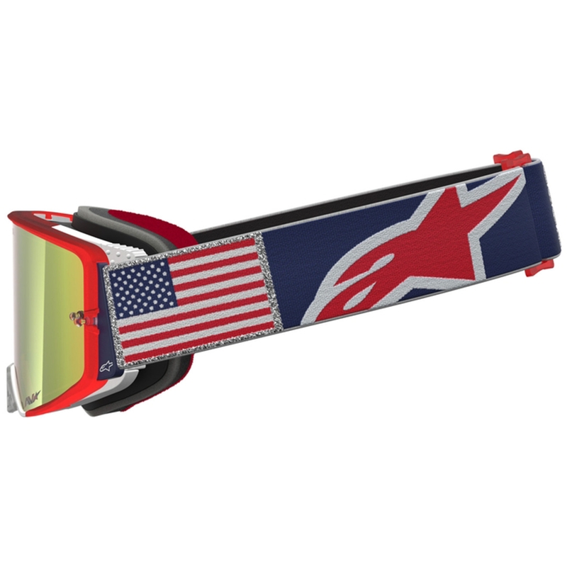 Alpinestars Supertech Fiftyfold motokrosa brilles zilas-sarkanas-baltas ar spoguļstiklu sarkanā krāsā