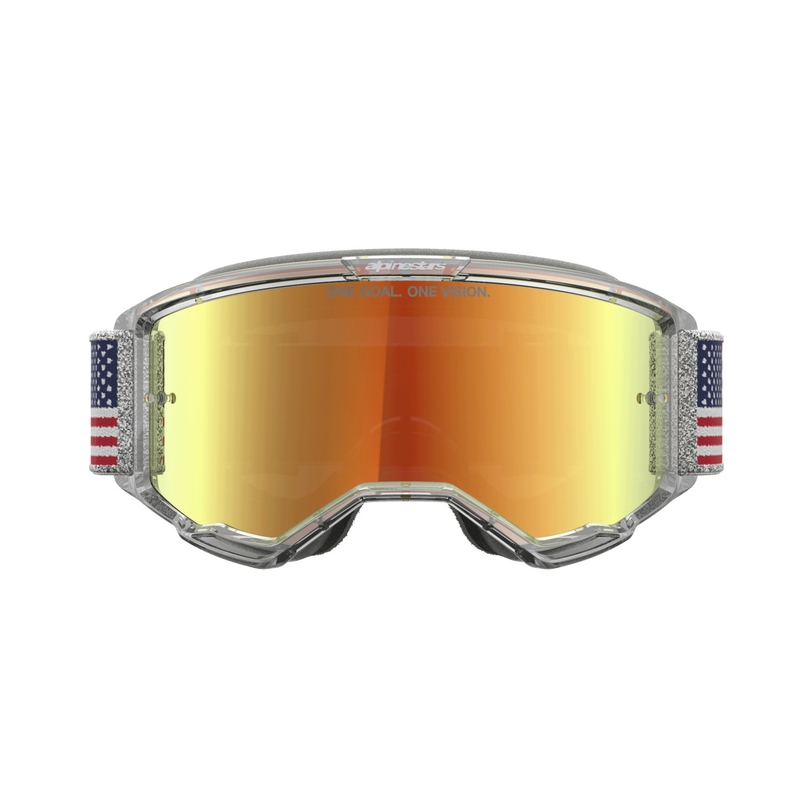 Alpinestars Vision 5 Fiftyfold zili-sarkani-baltas motokrosa brilles ar spoguļlēcu sarkanu
