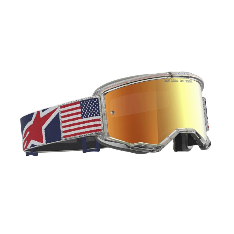 Alpinestars Vision 5 Fiftyfold zili-sarkani-baltas motokrosa brilles ar spoguļlēcu sarkanu