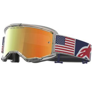 Alpinestars Vision 5 Fiftyfold zili-sarkani-baltas motokrosa brilles ar spoguļlēcu sarkanu