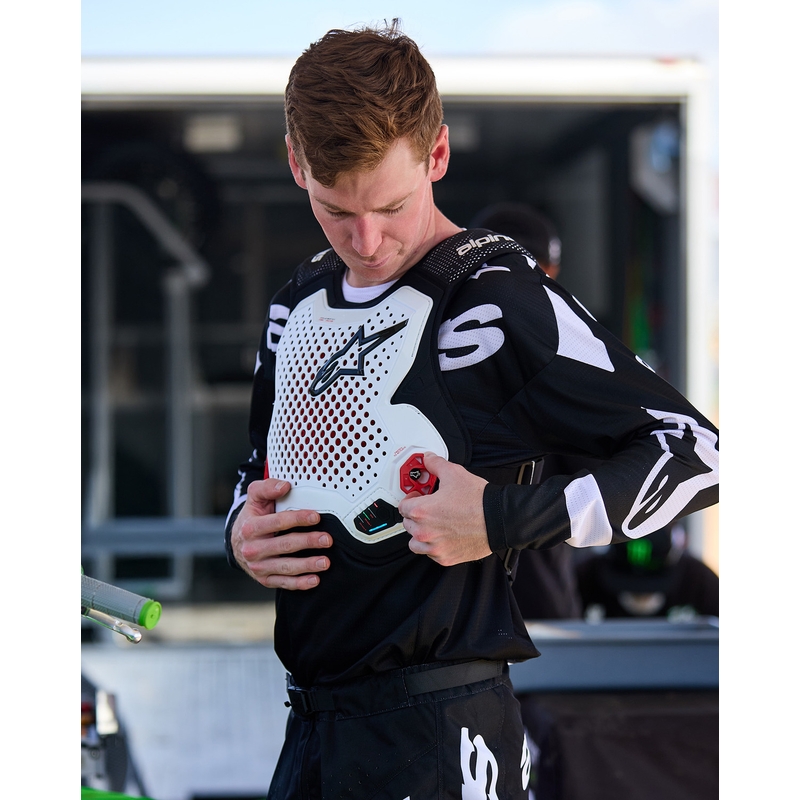 Alpinestars TECH-AIR®MX plazmas sistēmas gaisa spilvenu veste, balta-melna-sarkana