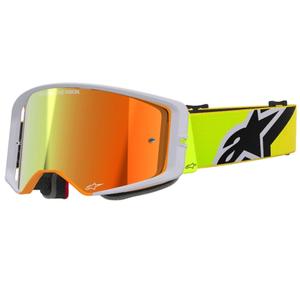 Alpinestars Supertech Corp fluo dzelteni pelēkas motokrosa brilles ar spoguļstikla sarkanu lēcu