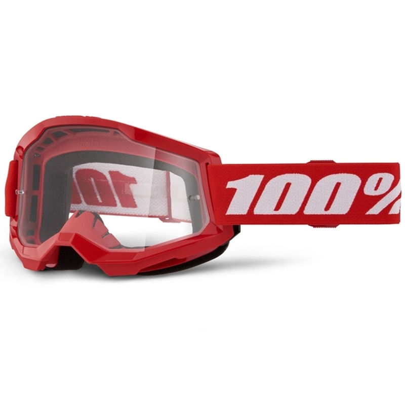 Motokrosa brilles 100% STRATA 2 Jaunas sarkanas (caurspīdīgs pleksi)