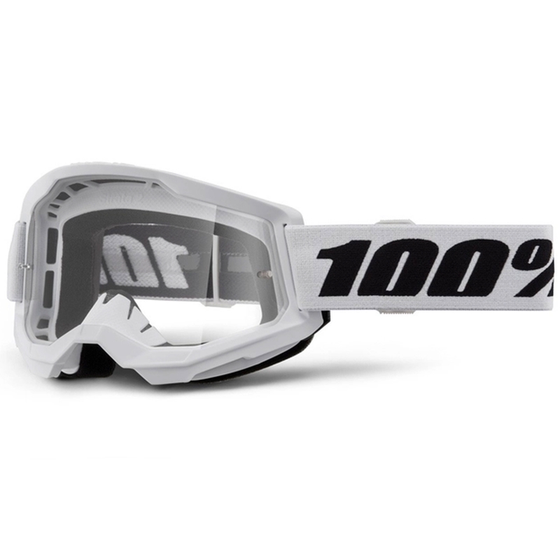 Motokrosa brilles 100% STRATA 2 Jaunas baltas (caurspīdīgs pleksi)
