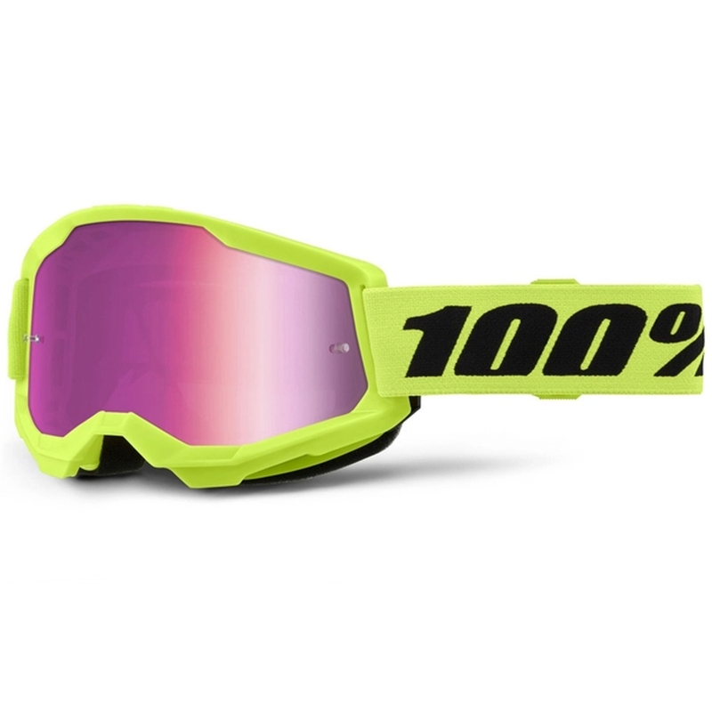 Motokrosa brilles 100% STRATA 2 New fluo yellow (rozā pleksi)