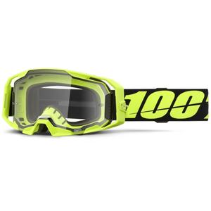 Motokrosa brilles 100% ARmatic neona dzeltenas ar caurspīdīgu pleksi