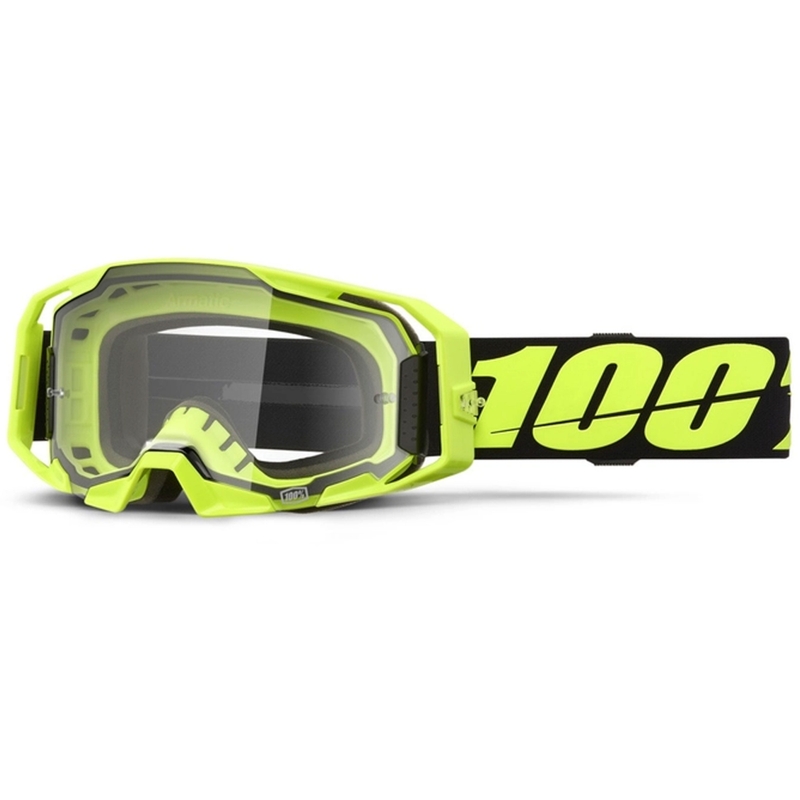 Motokrosa brilles 100% ARmatic neona dzeltenas ar caurspīdīgu pleksi