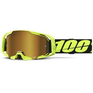 Motokrosa brilles 100% ARmatic neona dzeltenā krāsā ar zelta krāsas pleksi