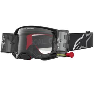 Alpinestars Supertech ROLL-OFF motokrosa brilles melnas-sudrabainas ar caurspīdīgu pleksiglasu