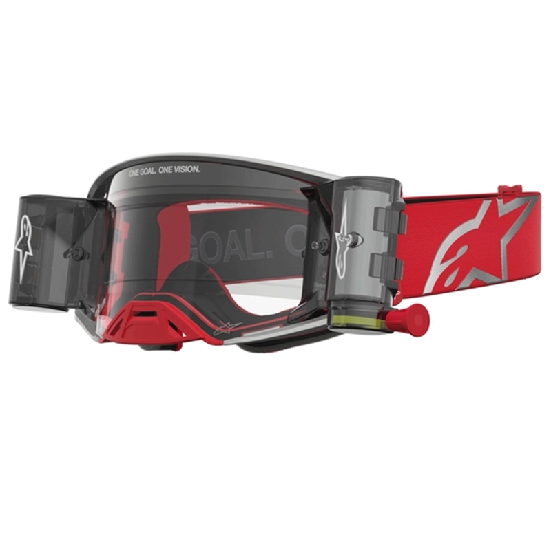 Alpinestars Supertech Firma sarkansudrabainas motokrosa brilles ar caurspīdīgu pleksiglasu
