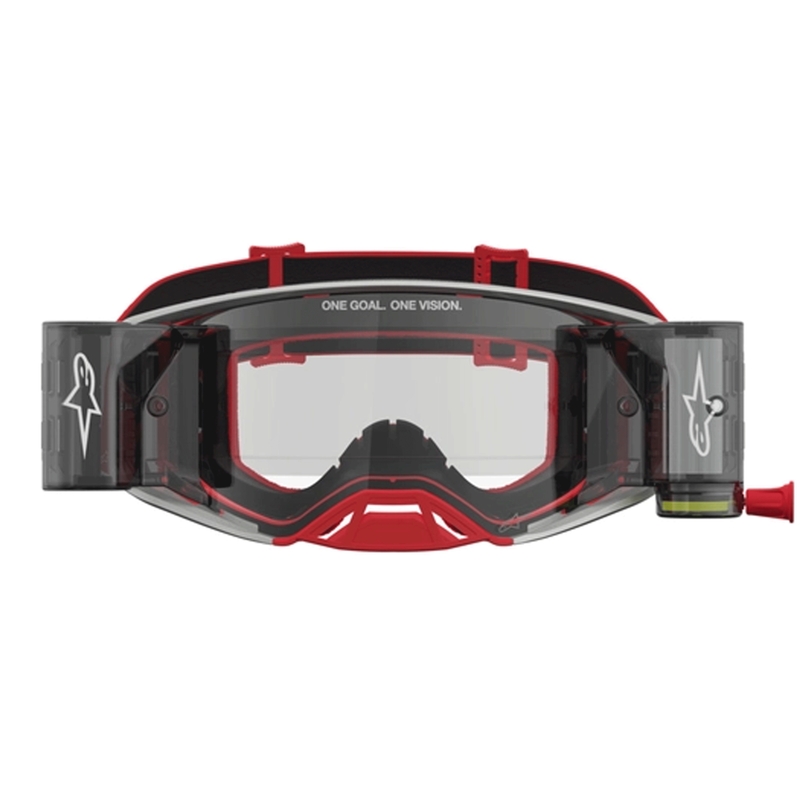 Alpinestars Supertech Firma sarkansudrabainas motokrosa brilles ar caurspīdīgu pleksiglasu