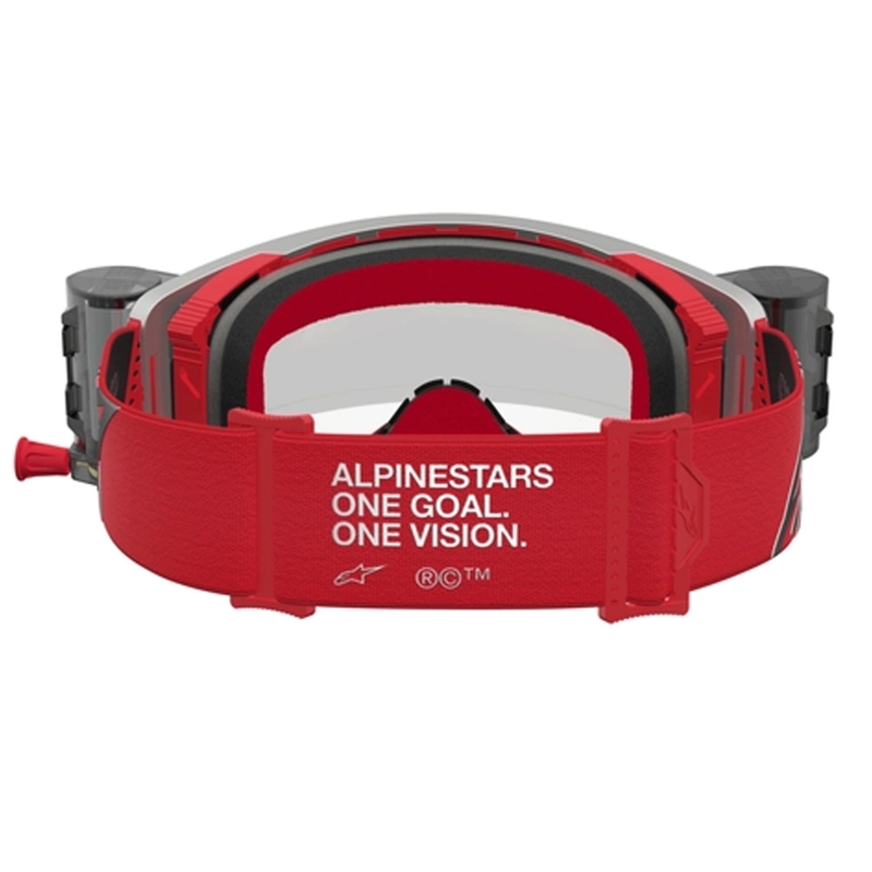 Alpinestars Supertech Firma sarkansudrabainas motokrosa brilles ar caurspīdīgu pleksiglasu