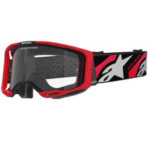 Alpinestars Vision 8 Luar sarkanās un melnās motokrosa brilles ar caurspīdīgu lēcu
