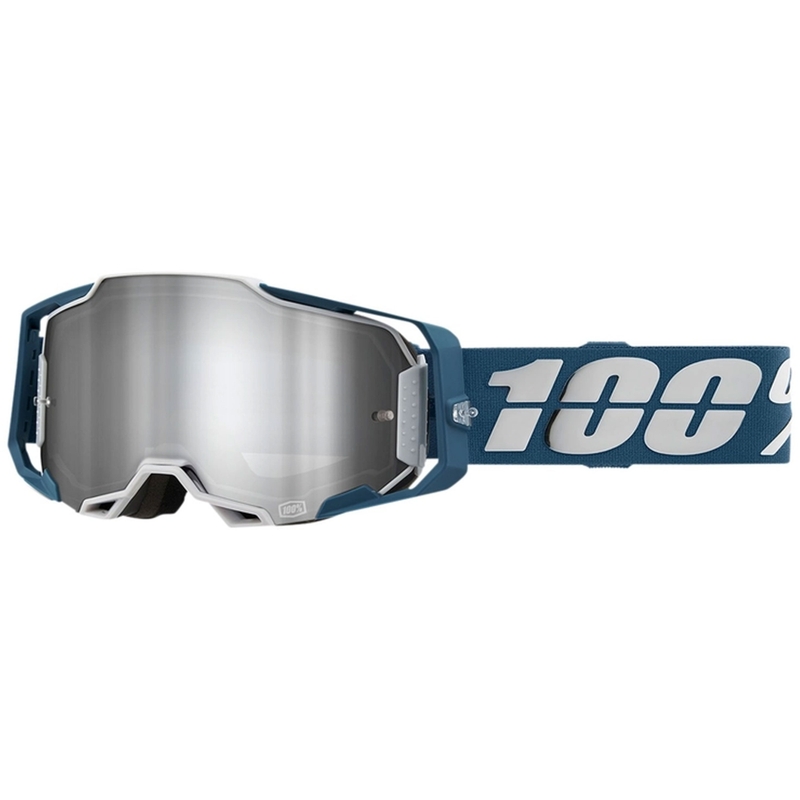 Motokrosa brilles 100% ARMEGA Albar pelēki-zilas (sudraba pleksi)