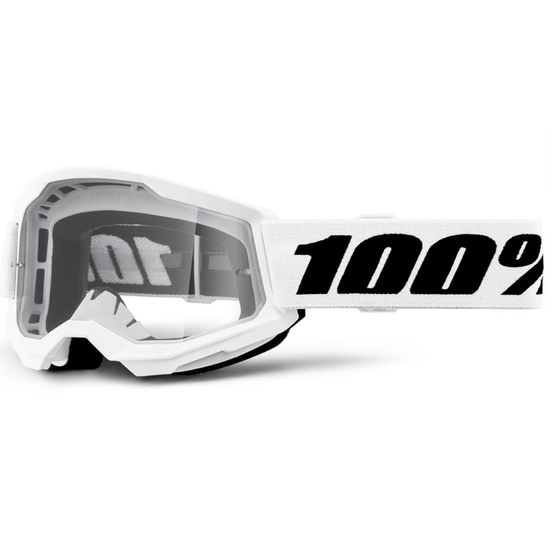 Bērnu motokrosa brilles 100% STRATA 2 baltas caurspīdīgas pleksi