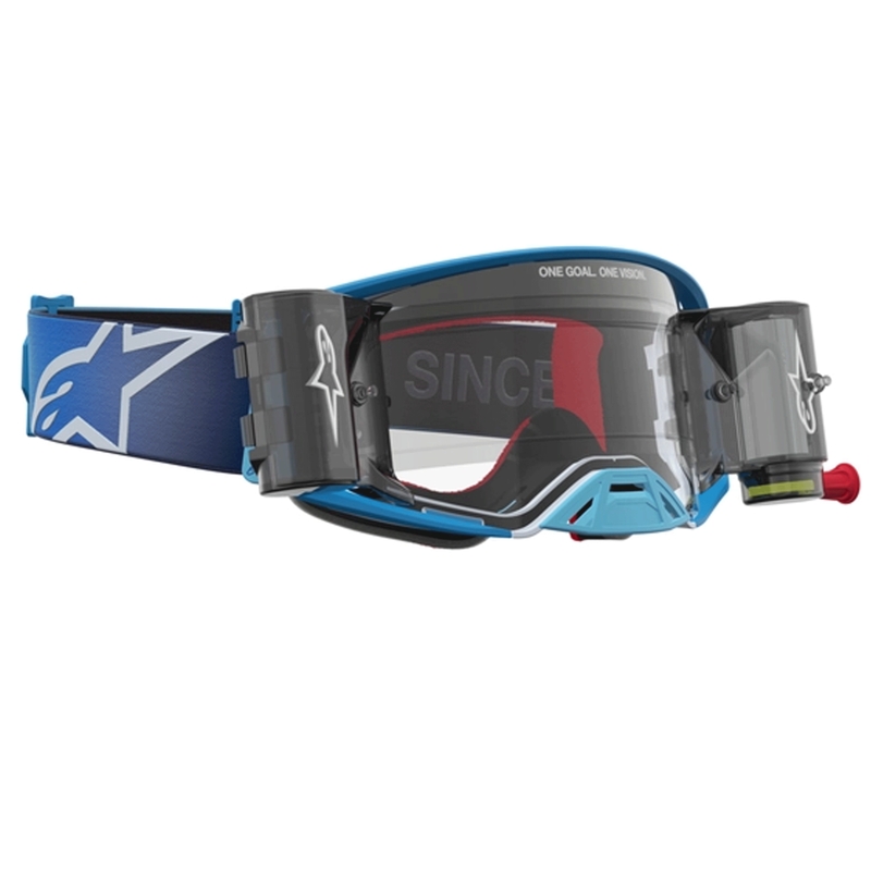 Alpinestars Supertech ROLL-OFF motokrosa brilles, zilas-sudrabainas ar caurspīdīgu pleksiglasu