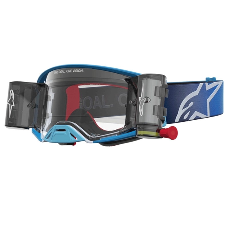 Alpinestars Supertech ROLL-OFF motokrosa brilles, zilas-sudrabainas ar caurspīdīgu pleksiglasu