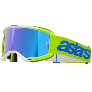 Alpinestars Vision 5 Blaze fluo dzelteni-zilas motokrosa brilles ar spoguļstikla zilām pleksi brillēm