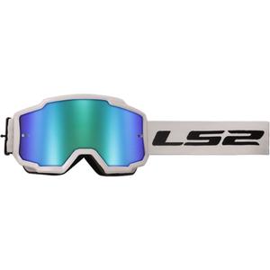 LS2 Charger H-V motokrosa brilles baltas ar zaļu iridija pleksi