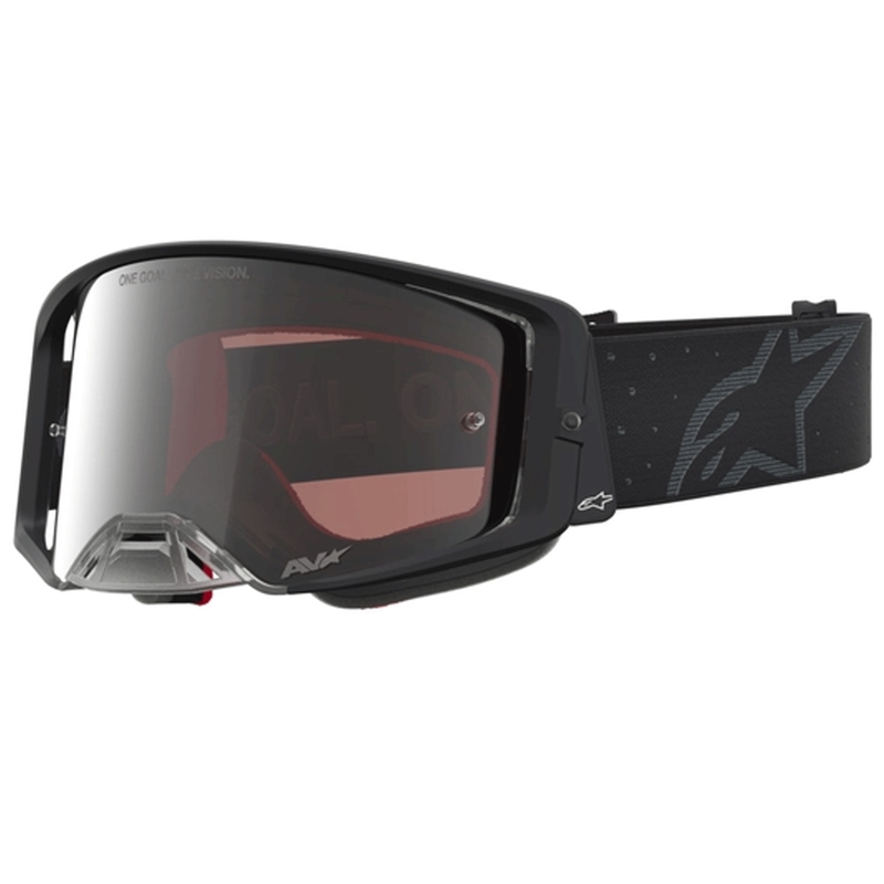 Alpinestars Supertech Cloak motokrosa brilles, melnas ar spoguļstiklu un sudrabainu pleksiglasu