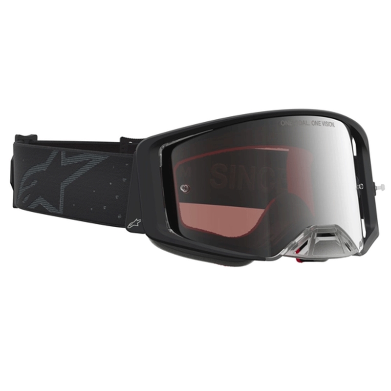 Alpinestars Supertech Cloak motokrosa brilles, melnas ar spoguļstiklu un sudrabainu pleksiglasu