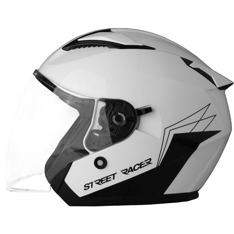 Atvērtā motocikla ķivere Street Racer Sonic spīdīgi balta-melna - II. kvalitāte