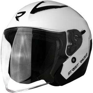 Atvērtā motocikla ķivere Street Racer Sonic spīdīgi balta-melna - II. kvalitāte