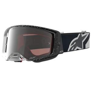 Alpinestars Supertech motokrosa brilles, baltas-melnas ar spoguļsudraba plexiglasu