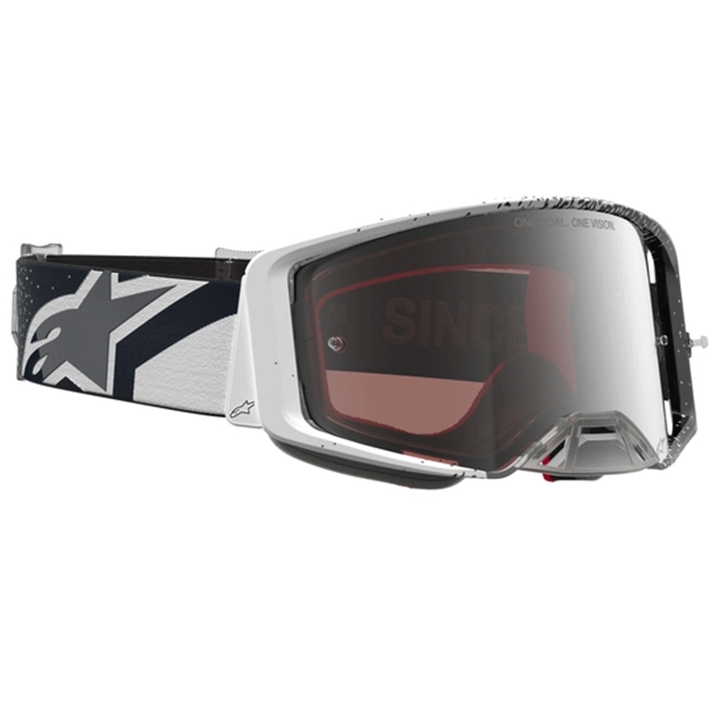 Alpinestars Supertech motokrosa brilles, baltas-melnas ar spoguļsudraba plexiglasu