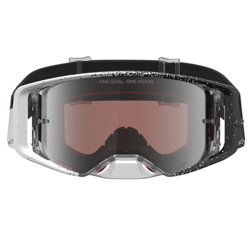 Alpinestars Supertech motokrosa brilles, baltas-melnas ar spoguļsudraba plexiglasu