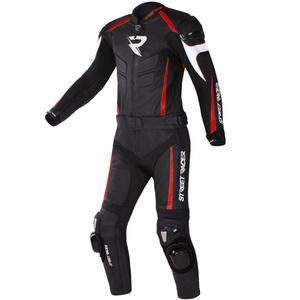Street Racer Fast Track 2.1 melns un sarkans ādas motocikla kombinezons - II. kvalitāte