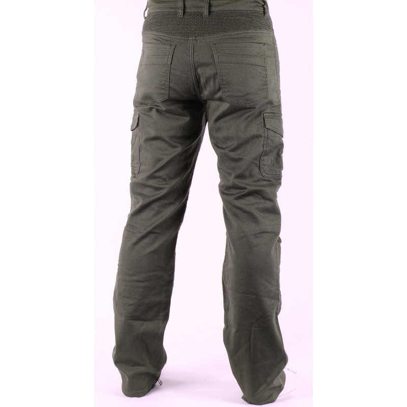 Jeansy na motorku Label khaki zelené výprodej