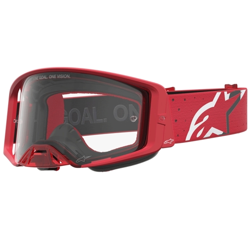 Alpinestars Supertech Vesta fluorescējošas sarkanas hroma motokrosa brilles (caurspīdīgs pleksiglass)