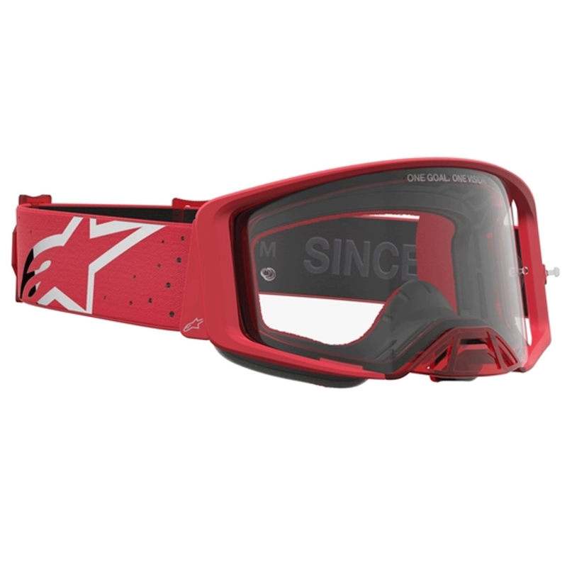 Alpinestars Supertech Vesta fluorescējošas sarkanas hroma motokrosa brilles (caurspīdīgs pleksiglass)