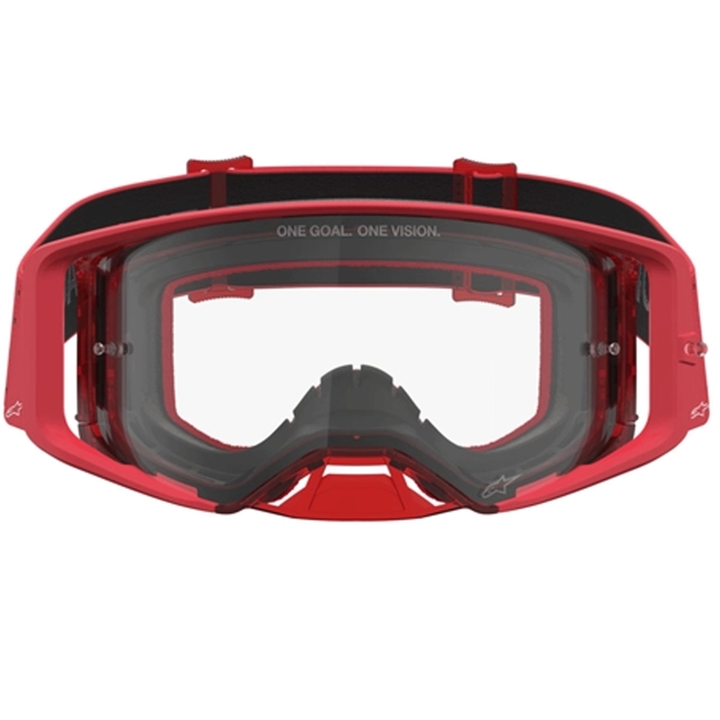 Alpinestars Supertech Vesta fluorescējošas sarkanas hroma motokrosa brilles (caurspīdīgs pleksiglass)