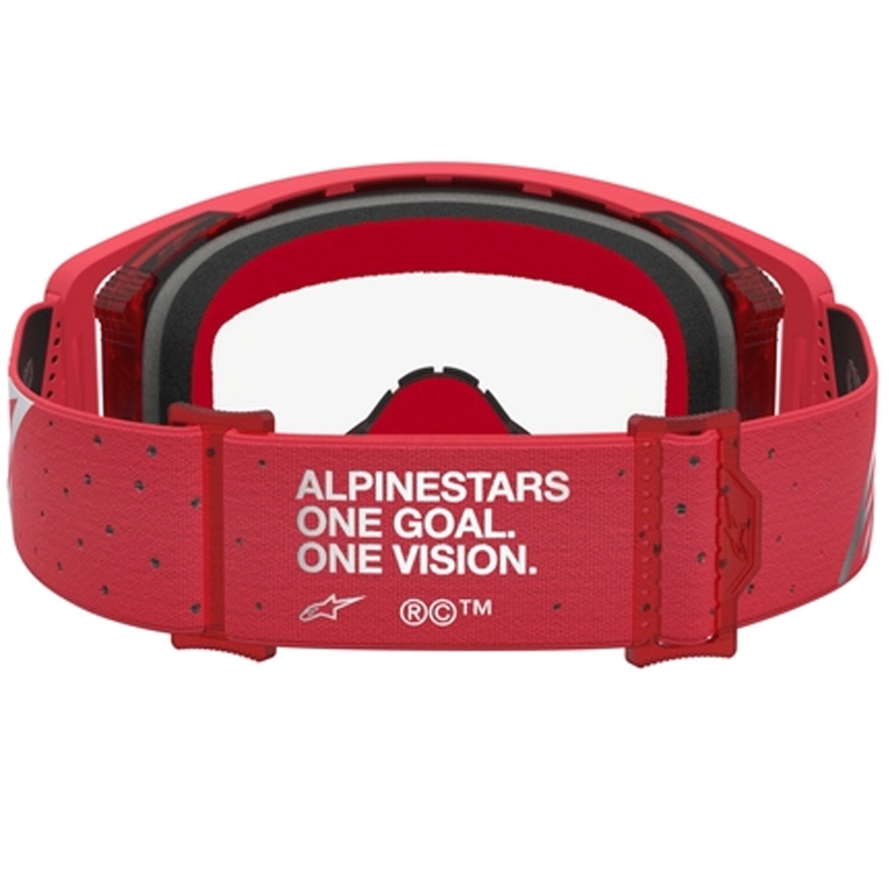 Alpinestars Supertech Vesta fluorescējošas sarkanas hroma motokrosa brilles (caurspīdīgs pleksiglass)
