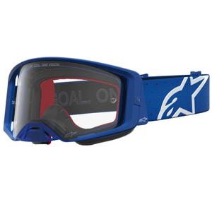 Alpinestars Supertech Vesta zili baltas motokrosa brilles ar caurspīdīgu pleksiglasu