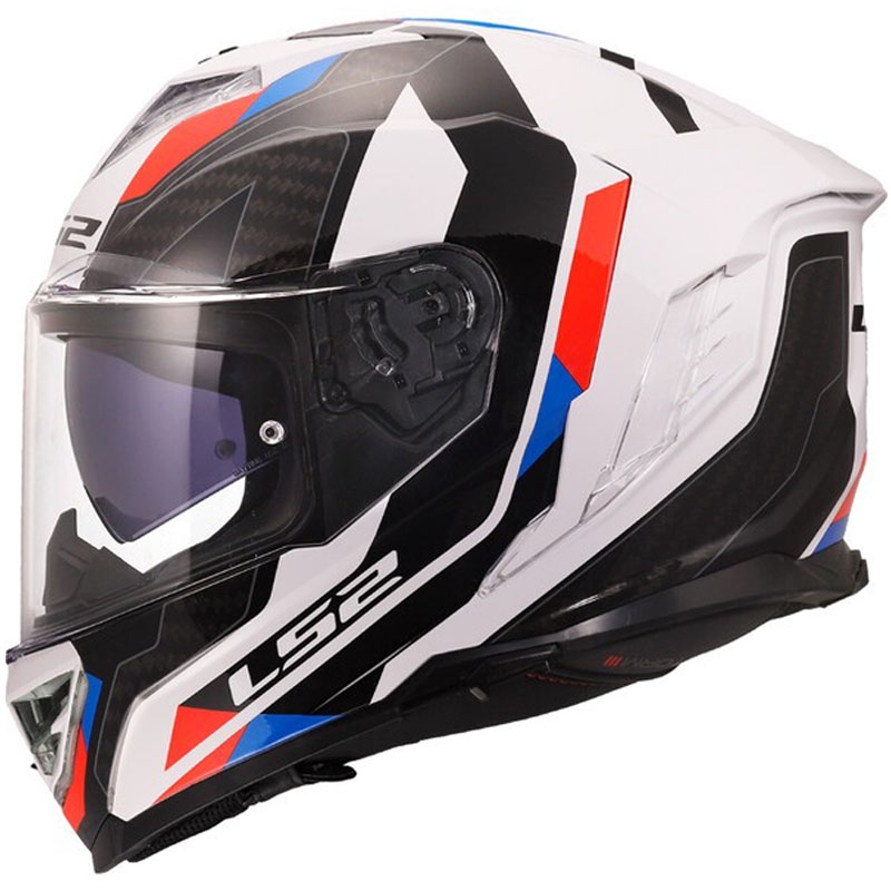 Pilna motocikla ķivere LS2 FF818 Storm III Sports spīdīgi balta-zila-sarkana - II. kvalitāte