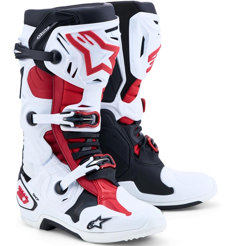 Alpinestars TECH 10 motokrosa zābaki balti-melni-sarkani