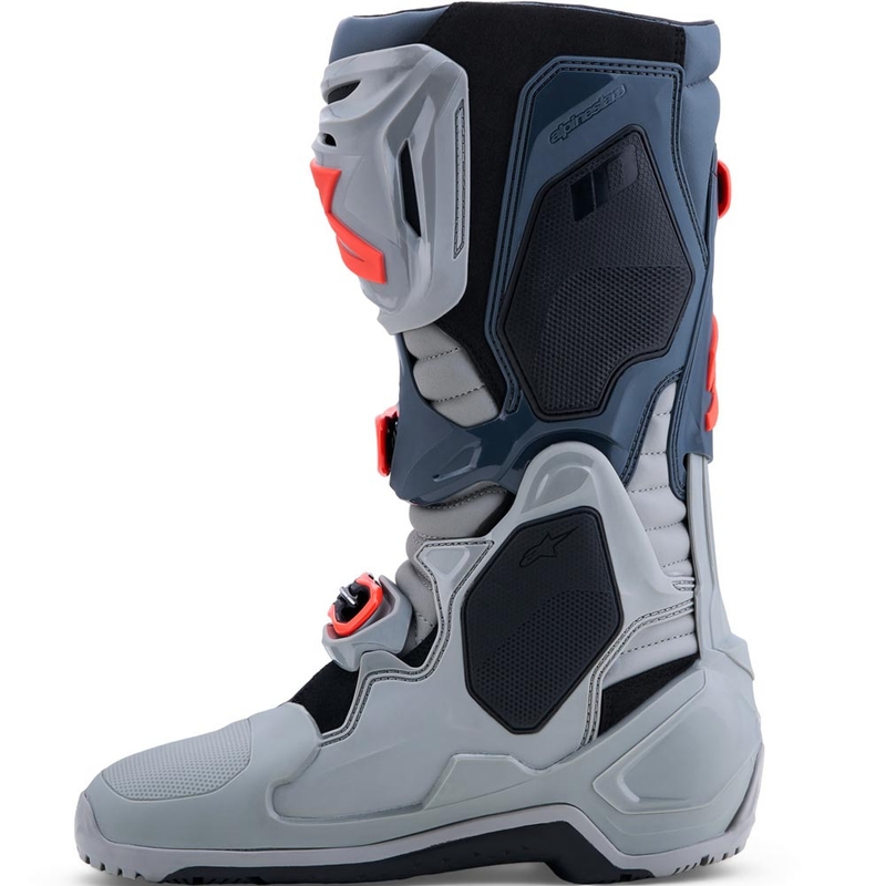 Alpinestars Tech 10 Enduro motocikla zābaki pelēki-tumši pelēki-fluorescējoši sarkani