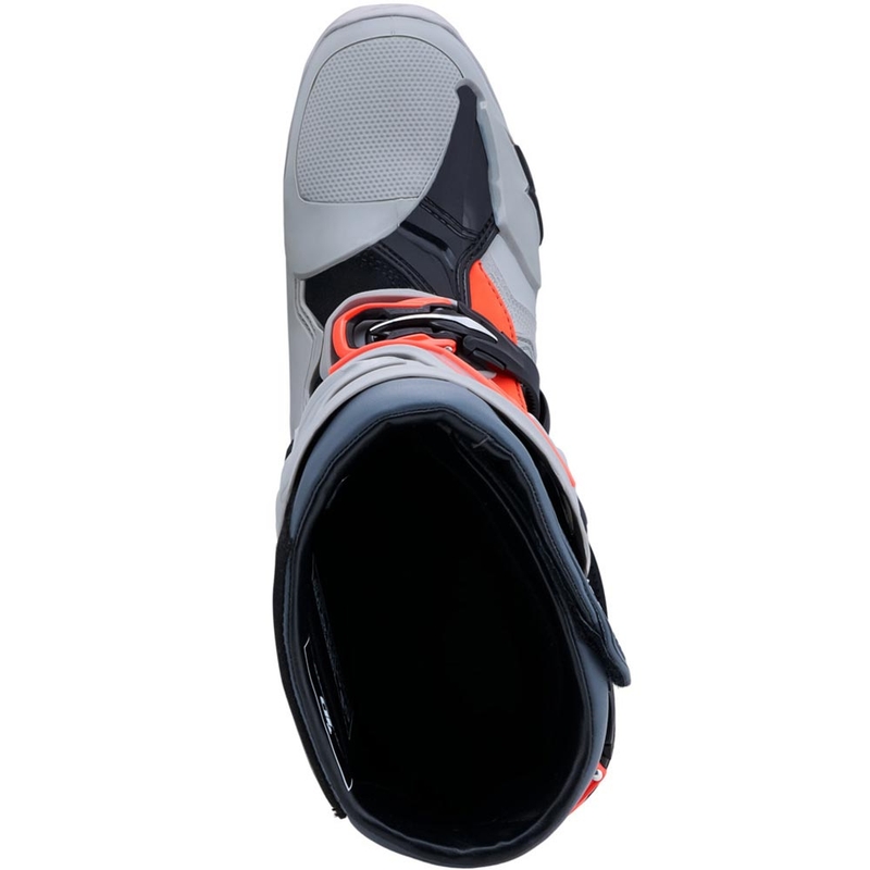 Alpinestars Tech 10 Enduro motocikla zābaki pelēki-tumši pelēki-fluorescējoši sarkani