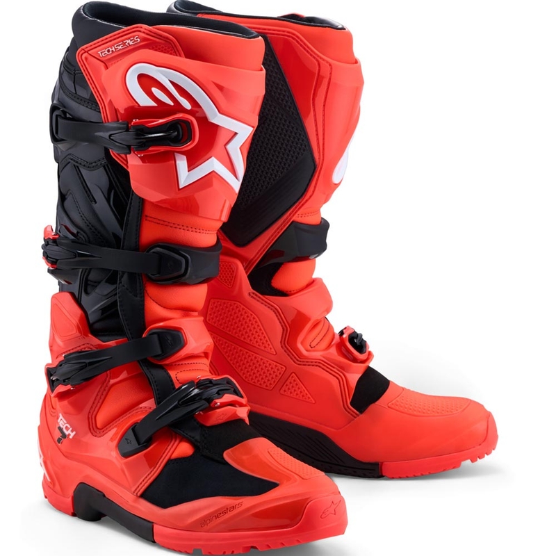 Alpinestars TECH 7 Enduro motocikla zābaki fluorescējoši sarkani-melni