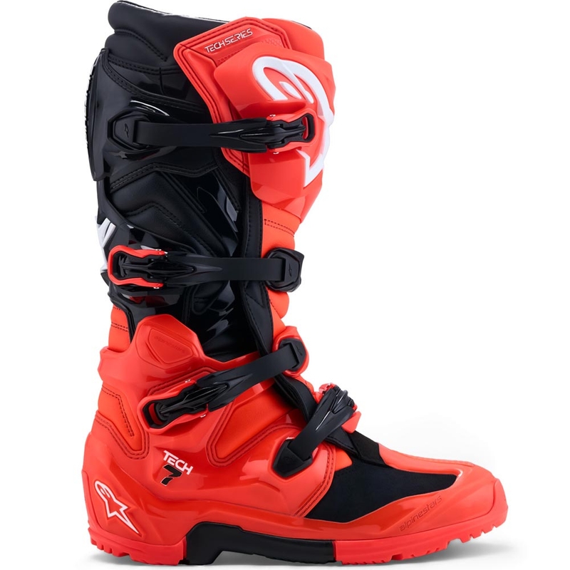 Alpinestars TECH 7 Enduro motocikla zābaki fluorescējoši sarkani-melni