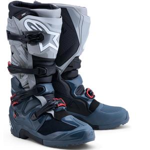 Alpinestars TECH 7 Enduro Drystar motocikla zābaki tumši pelēki-gaiši pelēki-sarkani