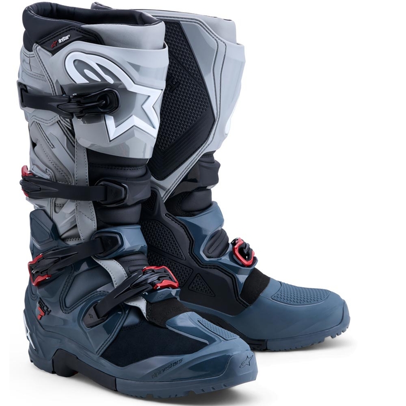 Alpinestars TECH 7 Enduro Drystar motocikla zābaki tumši pelēki-gaiši pelēki-sarkani