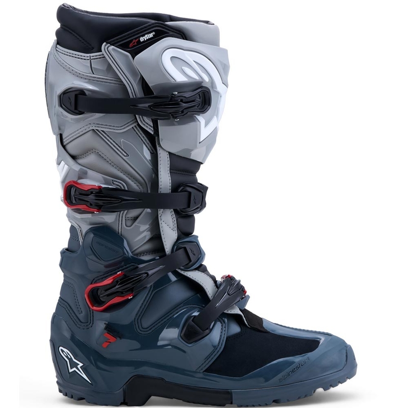 Alpinestars TECH 7 Enduro Drystar motocikla zābaki tumši pelēki-gaiši pelēki-sarkani